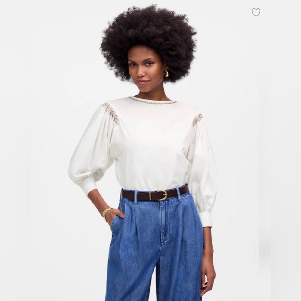 NWT Madewell White Puff Balloon Sleeve Blouse Size M